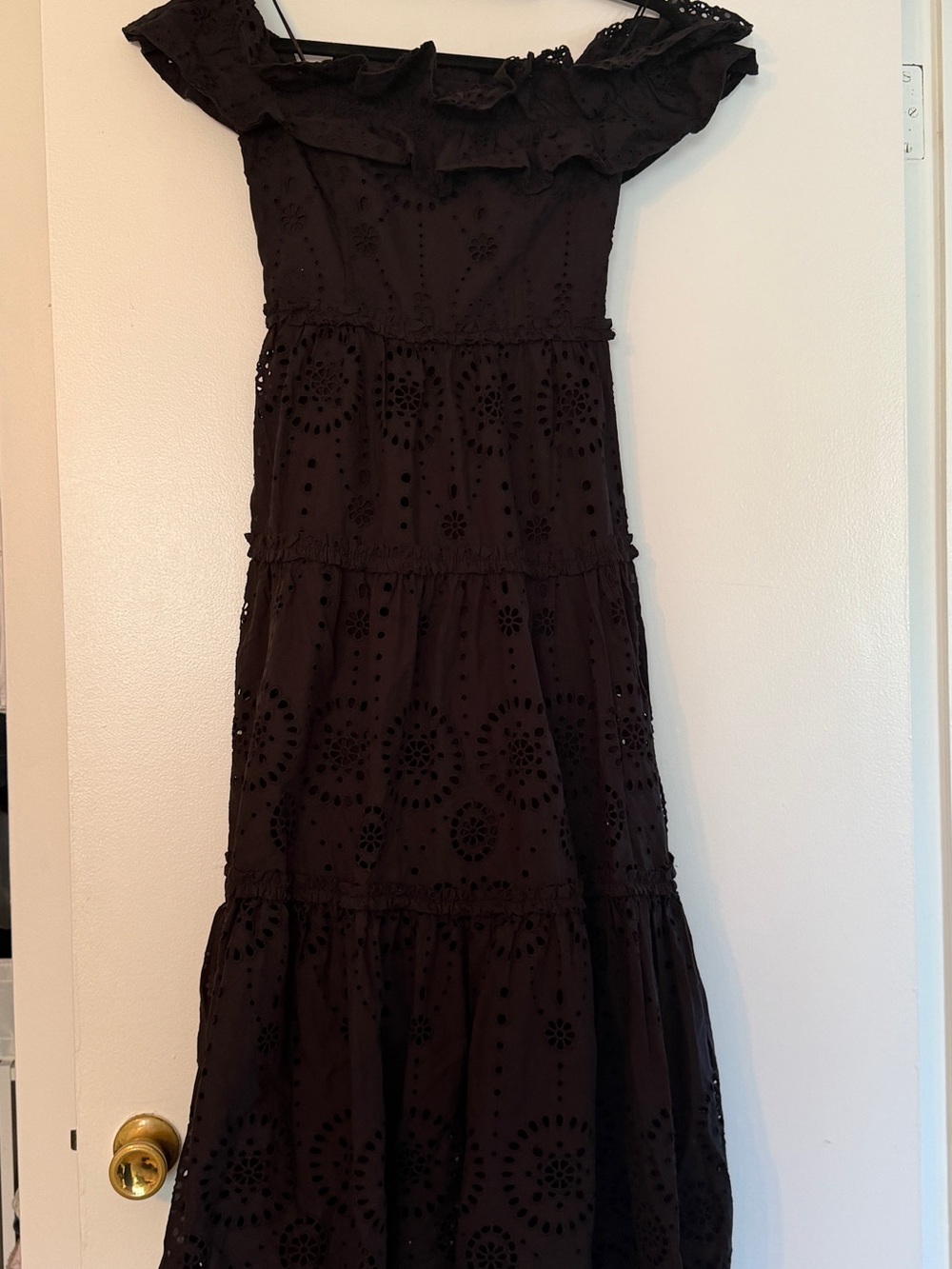 Zara Black One-Shoulder Eyelet Midi Dress